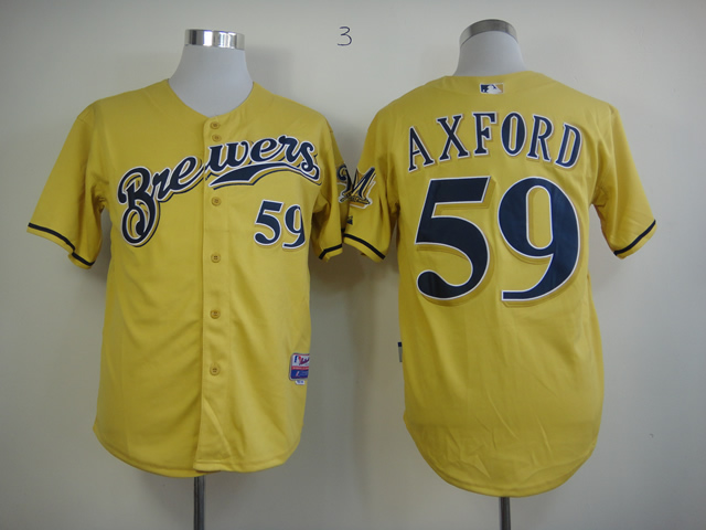 Men Milwaukee Brewers #59 Axford Yellow MLB Jerseys->milwaukee brewers->MLB Jersey